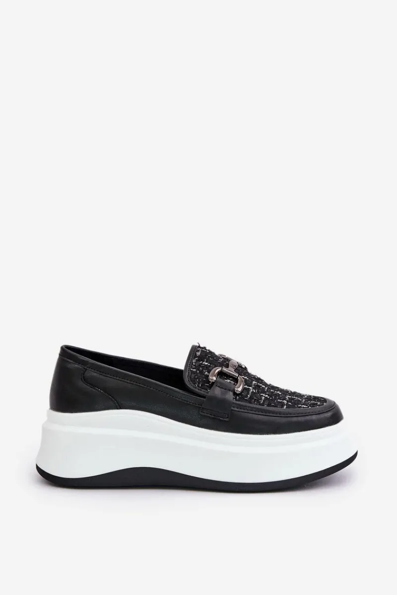 Loafersy Damskie>Buty damskie Vinceza Skórzane Mokasyny Damskie Na Platformie Z Ozdobą Vinceza 89105 Czarne Czarny