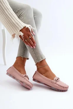 Best Skórzane Mokasyny Damskie Z Ozdobą Różowe S.Barski LR339 Damskie Loafersy Damskie|Mokasyny Damskie Skórzane