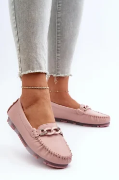 Best Skórzane Mokasyny Damskie Z Ozdobą Różowe S.Barski LR339 Damskie Loafersy Damskie|Mokasyny Damskie Skórzane