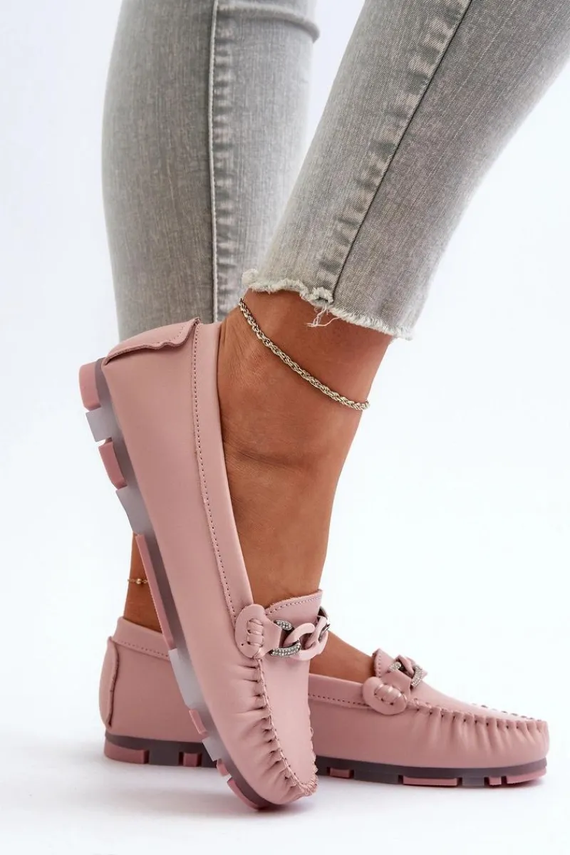 Best Skórzane Mokasyny Damskie Z Ozdobą Różowe S.Barski LR339 Damskie Loafersy Damskie|Mokasyny Damskie Skórzane