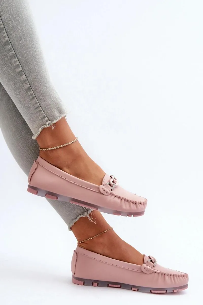 Best Skórzane Mokasyny Damskie Z Ozdobą Różowe S.Barski LR339 Damskie Loafersy Damskie|Mokasyny Damskie Skórzane