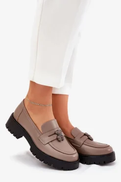 Hot Buty damskie Vinceza Skórzane Mokasyny Damskie Z Przypinką Miś Vinceza 18109 Beżowe Beżowy