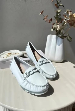 Clearance Damskie buty S.Barski Skórzane Mokasyny Damskie Z Ozdobą Białe S.Barski LR339 Biały