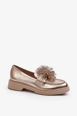 Sale Skórzane Mokasyny Damskie 4383 Złote Damskie Mokasyny Damskie Skórzane