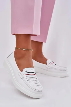 Loafersy Damskie|Mokasyny Damskie Skórzane></noscript>Evento Skórzane Mokasyny Damskie Białe Dovema