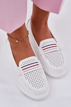 Loafersy Damskie|Mokasyny Damskie Skórzane></noscript>Evento Skórzane Mokasyny Damskie Białe Dovema