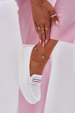 Loafersy Damskie|Mokasyny Damskie Skórzane></noscript>Evento Skórzane Mokasyny Damskie Białe Dovema