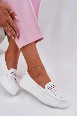 Loafersy Damskie|Mokasyny Damskie Skórzane></noscript>Evento Skórzane Mokasyny Damskie Białe Dovema