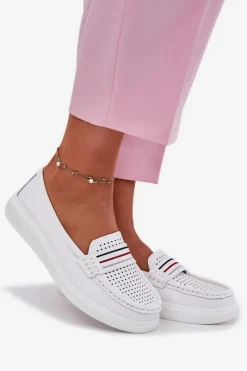 Loafersy Damskie|Mokasyny Damskie Skórzane></noscript>Evento Skórzane Mokasyny Damskie Białe Dovema