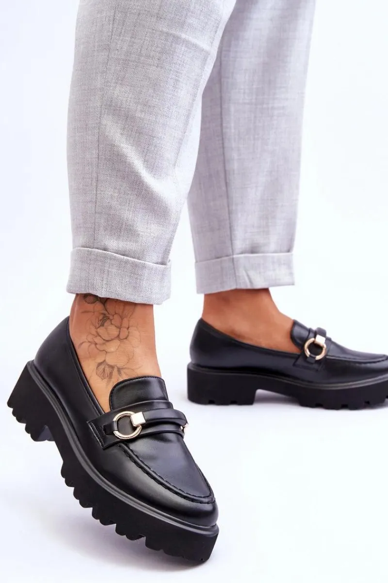 Sale Boto Skórzane Mokasyny Damskie Czarne Camerin