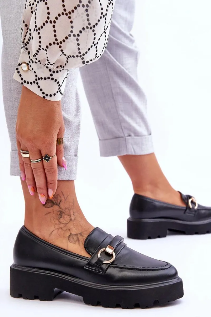 Sale Boto Skórzane Mokasyny Damskie Czarne Camerin