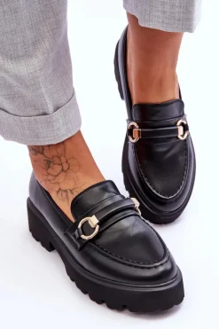 Sale Boto Skórzane Mokasyny Damskie Czarne Camerin