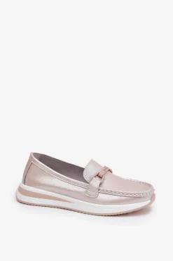 Online Skórzane Mokasyny Damskie S.Barski GR51-598 Perłowy Róż Damskie Mokasyny Damskie Skórzane|Mokasyny Na Platformie