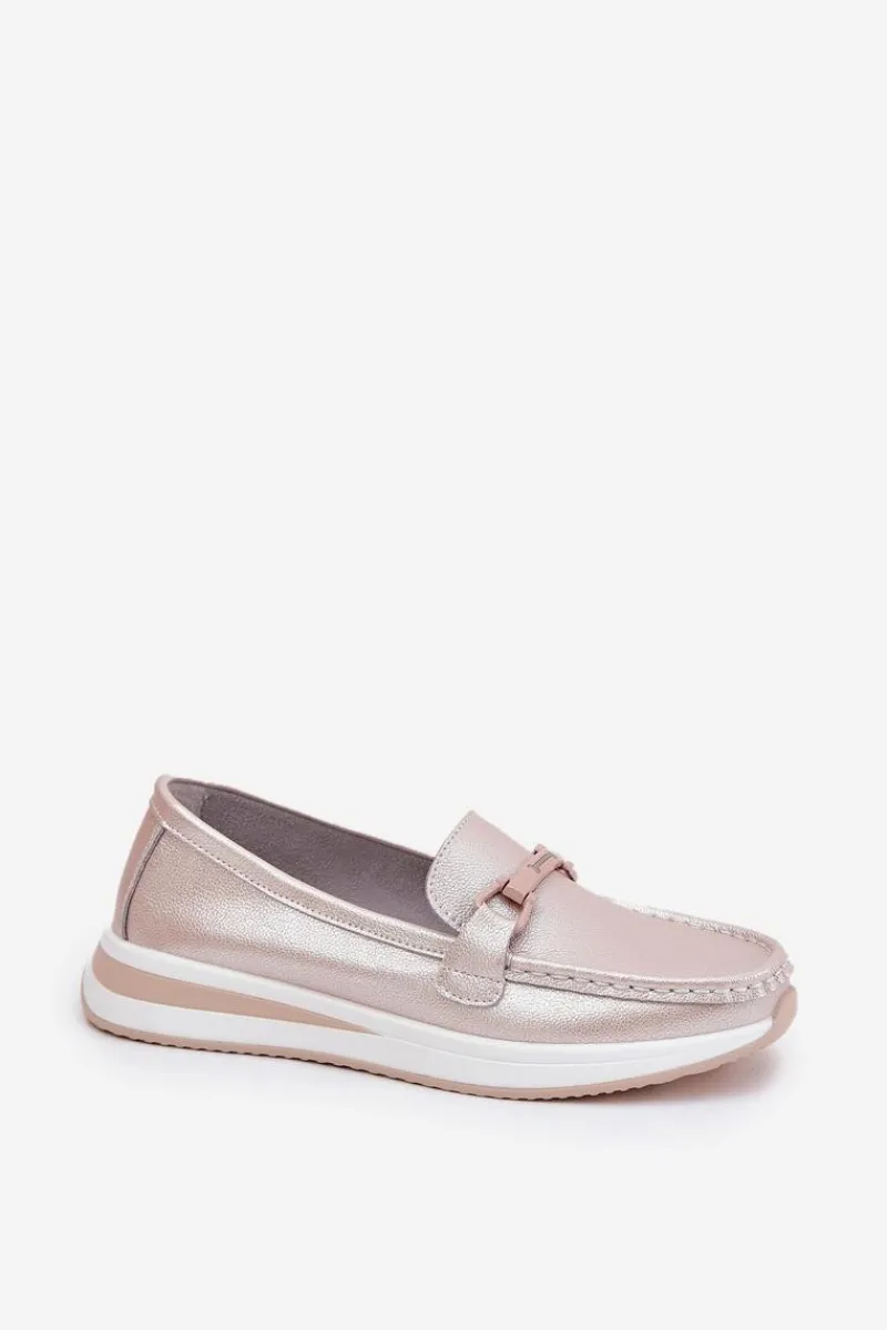 Online Skórzane Mokasyny Damskie S.Barski GR51-598 Perłowy Róż Damskie Mokasyny Damskie Skórzane|Mokasyny Na Platformie