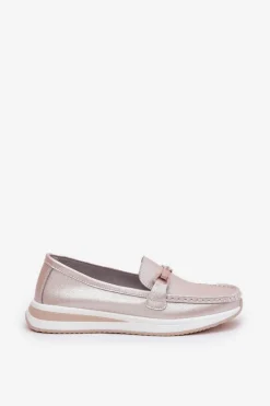 Online Skórzane Mokasyny Damskie S.Barski GR51-598 Perłowy Róż Damskie Mokasyny Damskie Skórzane|Mokasyny Na Platformie