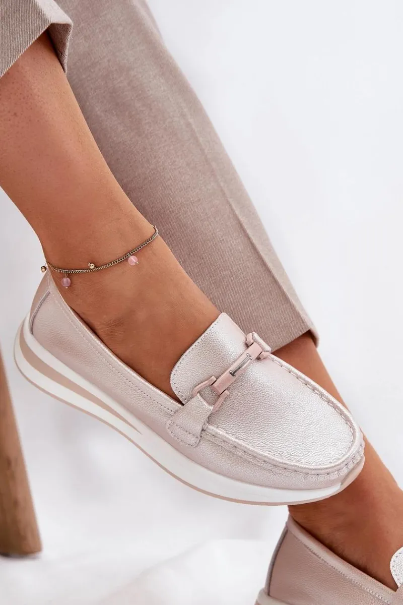 Online Skórzane Mokasyny Damskie S.Barski GR51-598 Perłowy Róż Damskie Mokasyny Damskie Skórzane|Mokasyny Na Platformie