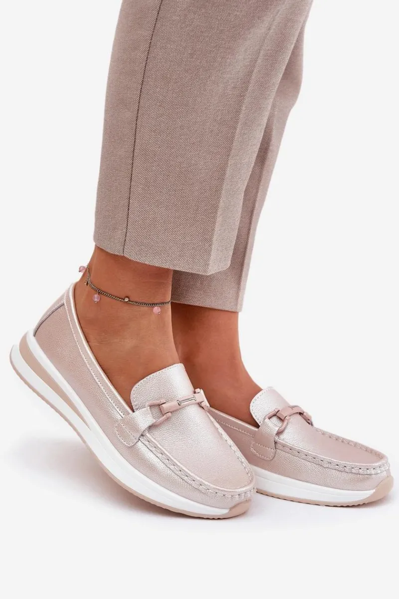 Online Skórzane Mokasyny Damskie S.Barski GR51-598 Perłowy Róż Damskie Mokasyny Damskie Skórzane|Mokasyny Na Platformie