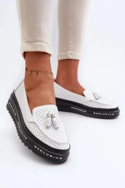 Online Evento Skórzane Mokasyny Damskie Na Platformie Białe Assetnima Biały
