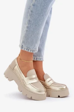 Online Skórzane Mokasyny Damskie Na Platformie I Płaskim Obcasie 20191 Złote Damskie Loafersy Damskie|Mokasyny Płaskie