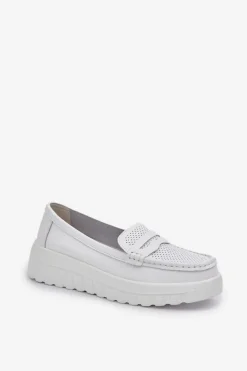 Discount Evento Skórzane Mokasyny Damskie Na Platformie I Koturnie Białe Elanindel Biały