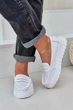 Discount Evento Skórzane Mokasyny Damskie Na Platformie I Koturnie Białe Elanindel Biały