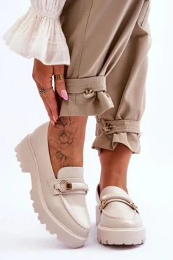 Online Skórzane Mokasyny Damskie Beżowe Camerin Damskie Mokasyny Damskie Skórzane