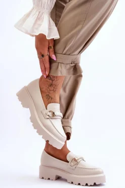 Online Skórzane Mokasyny Damskie Beżowe Camerin Damskie Mokasyny Damskie Skórzane