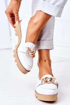 Best Skórzane Mokasyny Lewski Shoes 3040 Białe Damskie Mokasyny Damskie Skórzane