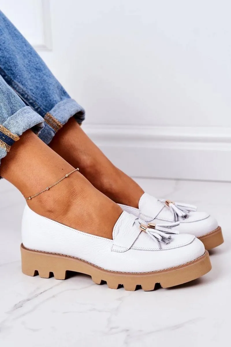 Online Boto Skórzane Mokasyny Lewski Shoes 3053 Białe