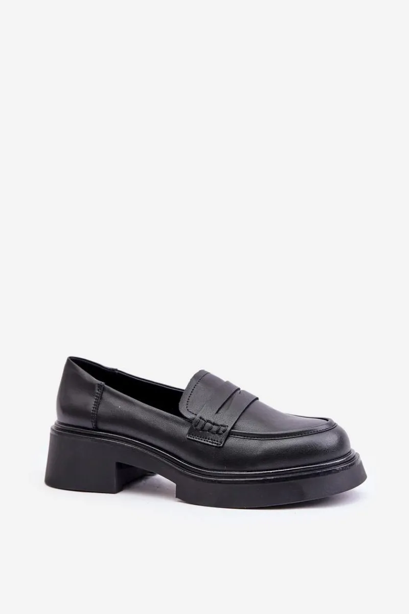 Outlet Skórzane Mokasyny Loafersy Damskie D&A JC42-61 Czarne Damskie Mokasyny Damskie Lakierowane