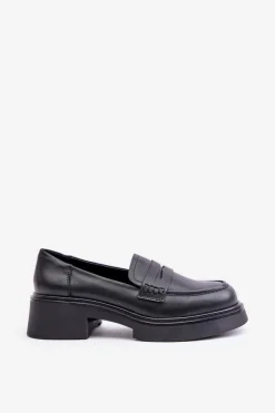 Outlet Skórzane Mokasyny Loafersy Damskie D&A JC42-61 Czarne Damskie Mokasyny Damskie Lakierowane