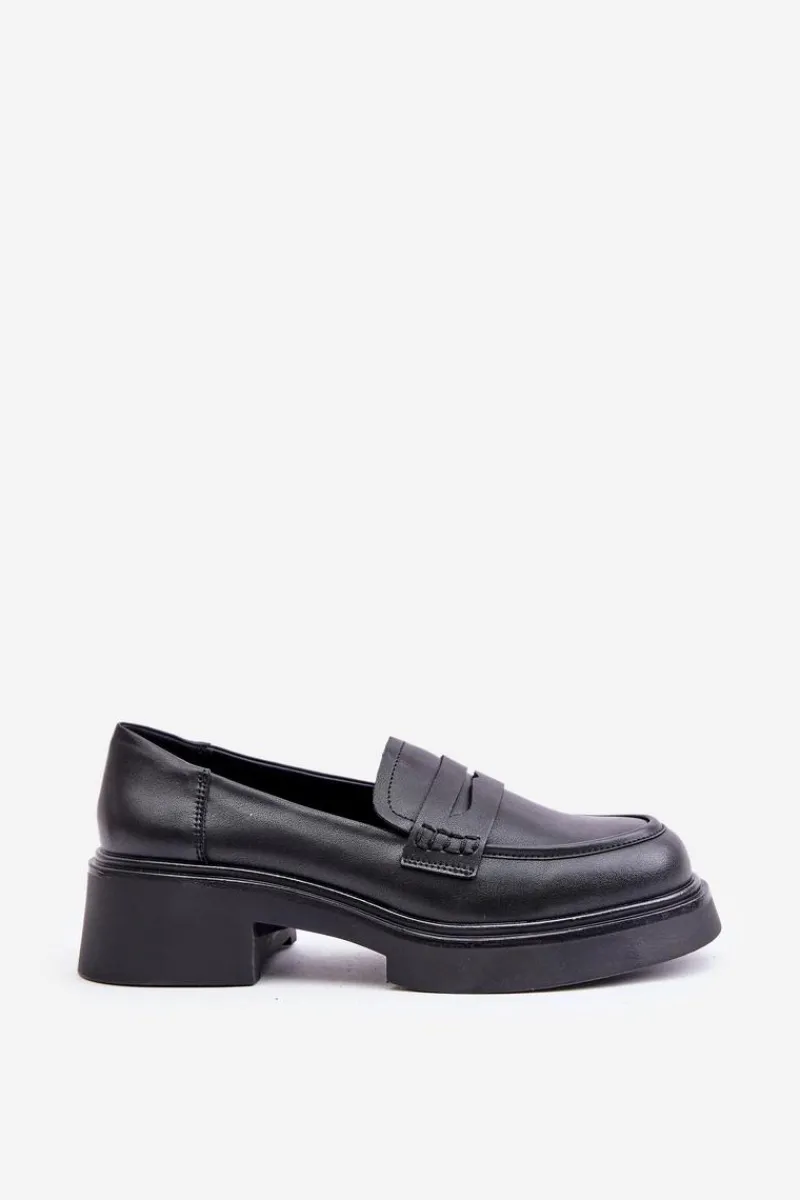Outlet Skórzane Mokasyny Loafersy Damskie D&A JC42-61 Czarne Damskie Mokasyny Damskie Lakierowane