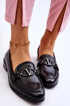 New Skórzane Mokasyny Na Płaskim Obcasie Czarne Marra Damskie Mokasyny Damskie Skórzane