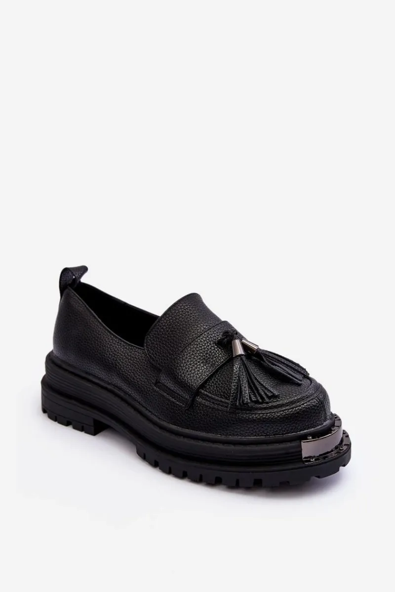 Mokasyny Na Platformie>Boto Skórzane Mokasyny Na Platformie I Płaskim Obcasie Czarne Jorne
