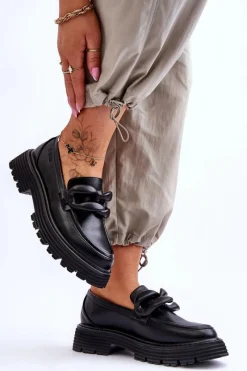 Online Skórzane Mokasyny Półbuty Big Star LL274580 Czarne Damskie Mokasyny Damskie Skórzane