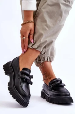 Online Skórzane Mokasyny Półbuty Big Star LL274580 Czarne Damskie Mokasyny Damskie Skórzane