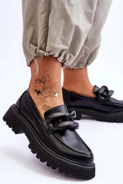 Online Skórzane Mokasyny Półbuty Big Star LL274580 Czarne Damskie Mokasyny Damskie Skórzane