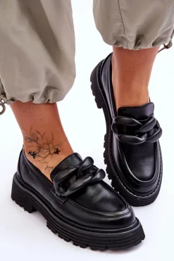 Online Skórzane Mokasyny Półbuty Big Star LL274580 Czarne Damskie Mokasyny Damskie Skórzane