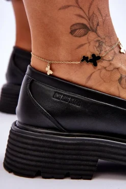 Online Skórzane Mokasyny Półbuty Big Star LL274580 Czarne Damskie Mokasyny Damskie Skórzane