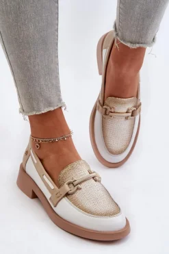 Loafersy Damskie|Półbuty Skórzane>Maciejka Skórzane Mokasyny Półbuty Damskie 06493-11 Biało-Beżowe Biały