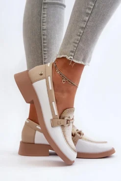 Loafersy Damskie|Półbuty Skórzane></noscript>Maciejka Skórzane Mokasyny Półbuty Damskie 06493-11 Biało-Beżowe Biały