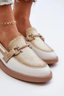 Loafersy Damskie|Półbuty Skórzane></noscript>Maciejka Skórzane Mokasyny Półbuty Damskie 06493-11 Biało-Beżowe Biały