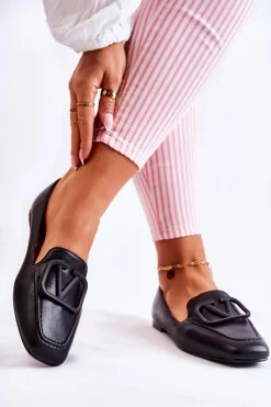 Outlet Boto Skórzane Mokasyny Półbuty Z Ozdobą Czarne Hermosa