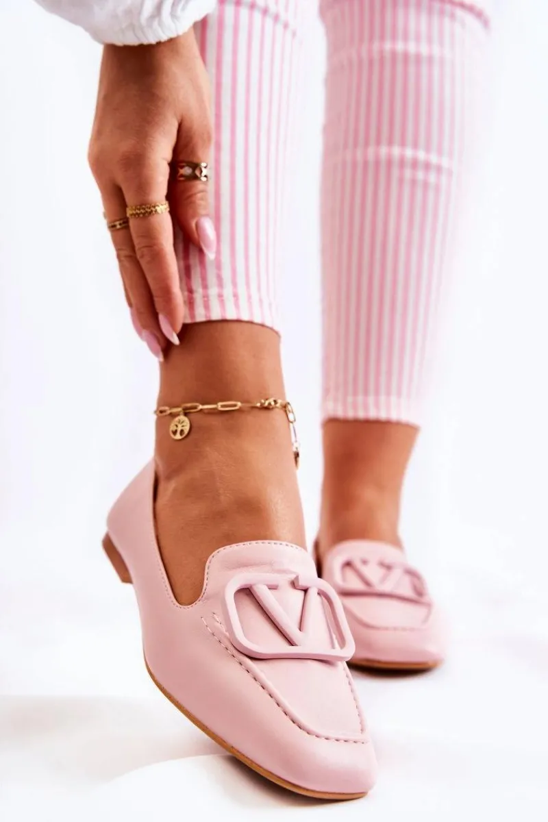 Outlet Skórzane Mokasyny Półbuty Z Ozdobą Różowe Hermosa Damskie Mokasyny Damskie Skórzane