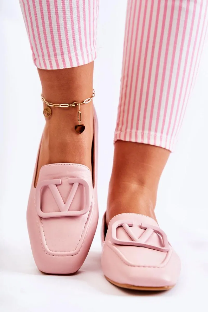 Outlet Skórzane Mokasyny Półbuty Z Ozdobą Różowe Hermosa Damskie Mokasyny Damskie Skórzane