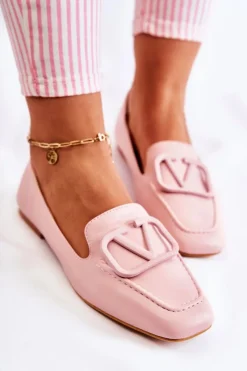 Outlet Skórzane Mokasyny Półbuty Z Ozdobą Różowe Hermosa Damskie Mokasyny Damskie Skórzane