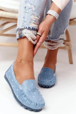 Mokasyny Damskie Skórzane>Evento Skórzane Mokasyny RIO FLORE Eco-Friendly Niebieskie