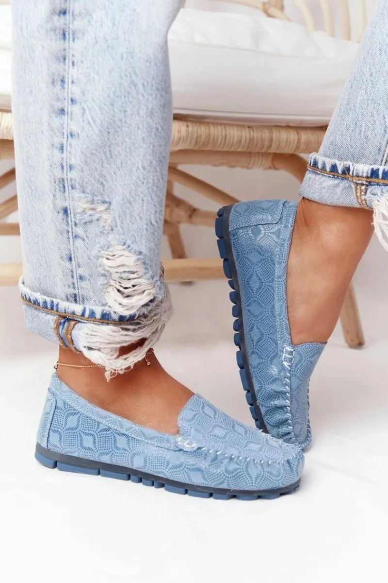 Mokasyny Damskie Skórzane>Evento Skórzane Mokasyny RIO FLORE Eco-Friendly Niebieskie