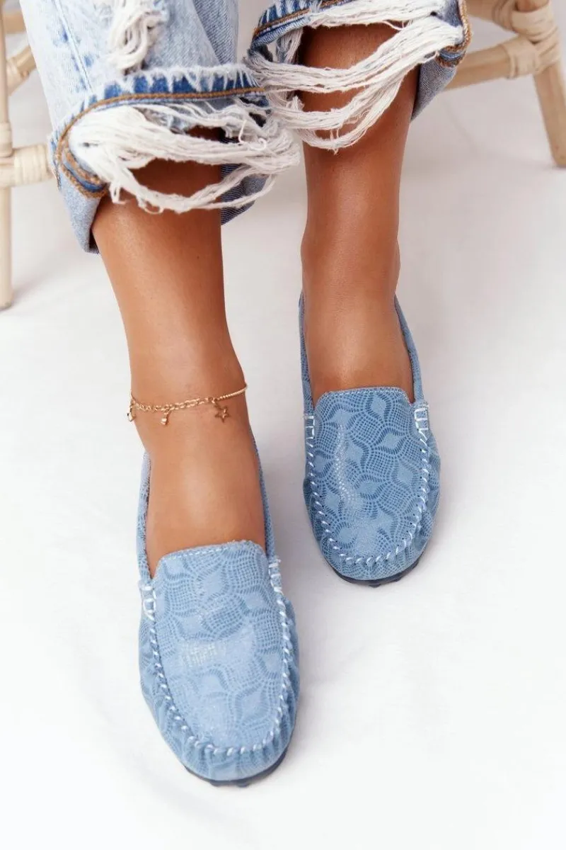 Mokasyny Damskie Skórzane>Evento Skórzane Mokasyny RIO FLORE Eco-Friendly Niebieskie