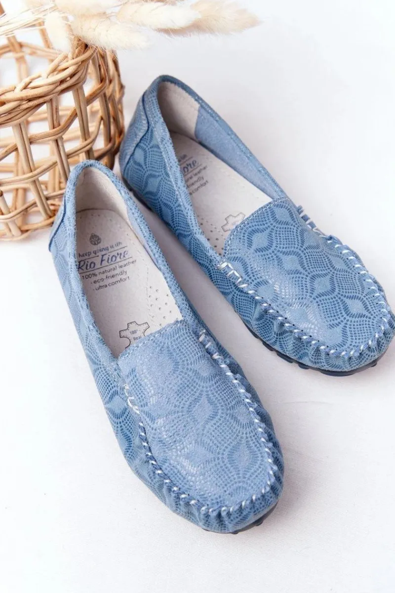 Mokasyny Damskie Skórzane>Evento Skórzane Mokasyny RIO FLORE Eco-Friendly Niebieskie